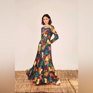 Farm Rio fruit forest long sleeve maxi dress size large